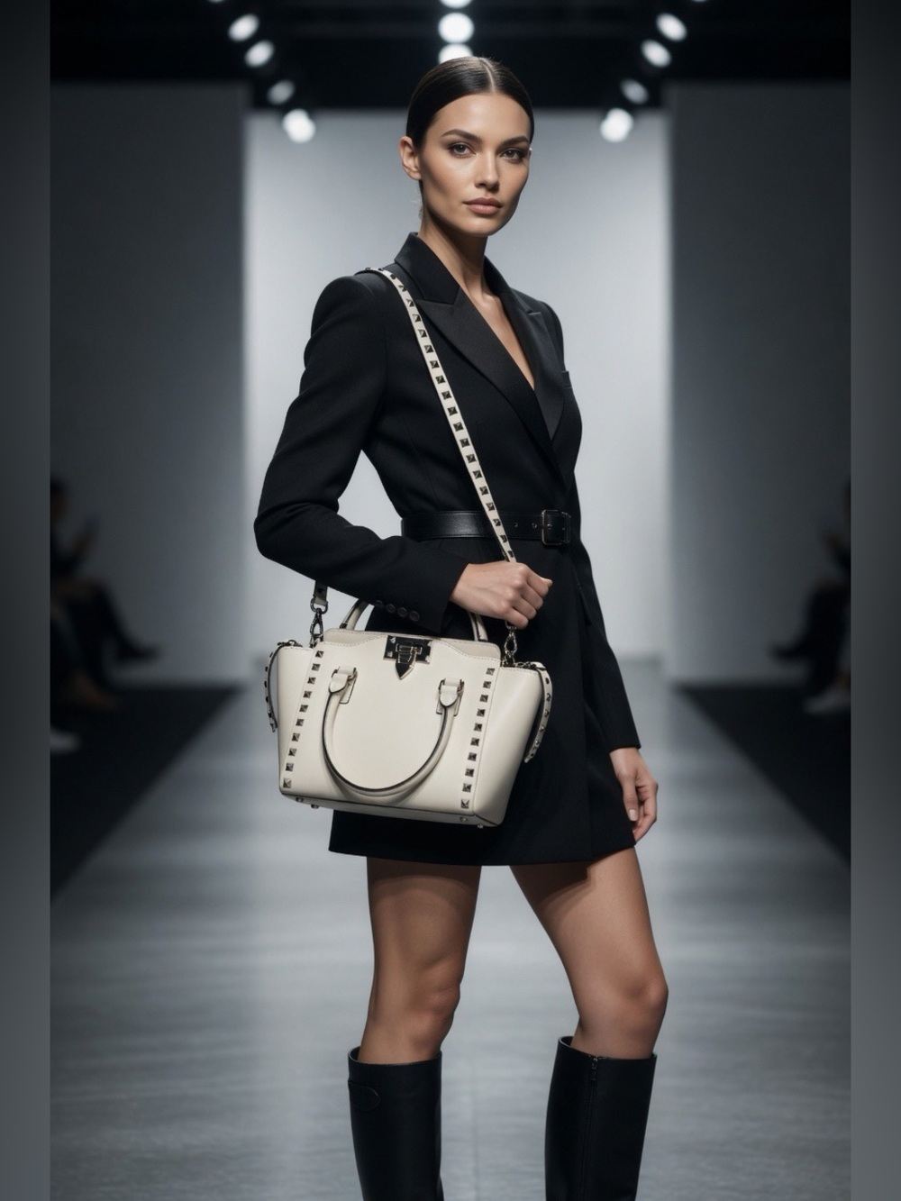 Valentino Gravani Rockstud Cream leather 2 way bag